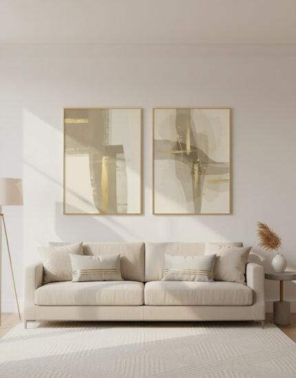 Kit Quadro Abstrato Autoral Tons Dourado