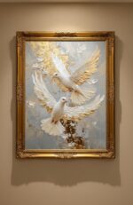 Quadro Animais Pombos Branco com Dourado - Imagem 2