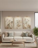 Kit Quadro Natureza Floral Suaves de Bege, Marrom Claro e Branco Creme