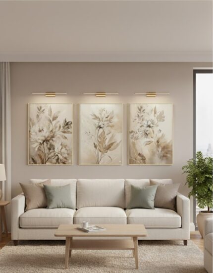 Kit Quadro Natureza Floral Suaves de Bege, Marrom Claro e Branco Creme