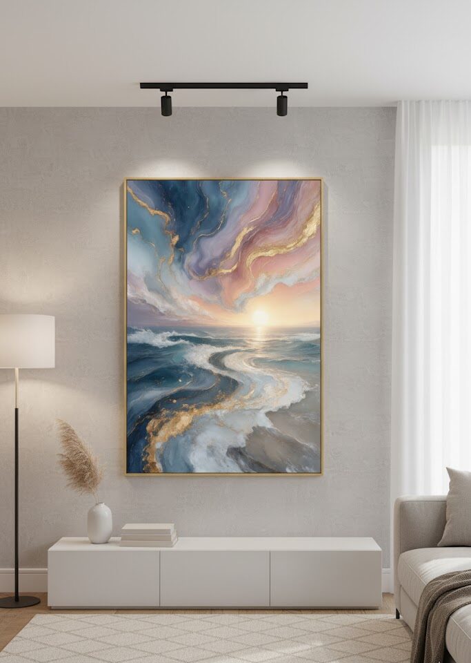 pôr do sol sobre o oceano 1 Quadro Abstrato, Pôr do Sol Sobre o Oceano - Imagem 1