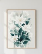 Quadro Lançamento Natureza Flores Cloud Dancer com Folha Verde - Imagem 3