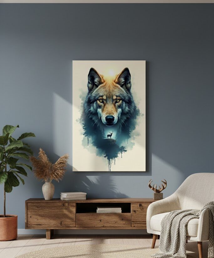 Cabela de Lobo 1 Quadro Animais Cabeça de Lobo - Imagem 1