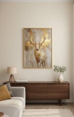 Quadro Animais Cervo Dourado Abstrato