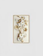 Kit 3 Quadro Natureza Flor branca, Folhas e Haste Dourada - Imagem 8