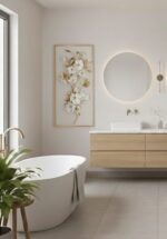 Kit 3 Quadro Natureza Flor branca, Folhas e Haste Dourada - Imagem 7