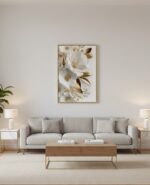 Kit 3 Quadro Natureza Flor branca, Folhas e Haste Dourada - Imagem 5