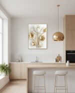 Kit 3 Quadro Natureza Flor branca, Folhas e Haste Dourada - Imagem 3