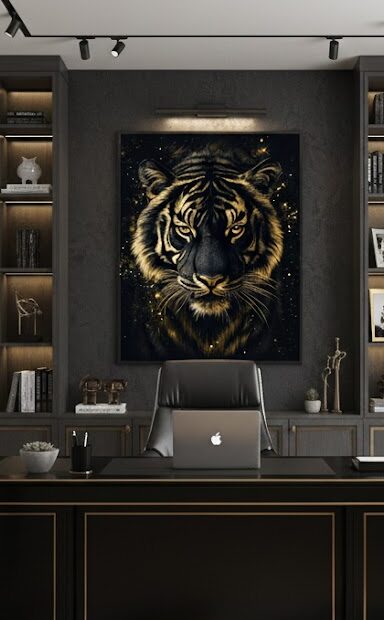 Quadro Animais Tigre Dourado e Preto