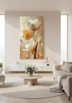 Quadro Natureza Tulipa Creme e Dourado