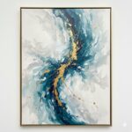 Quadro Lançamentos Abstrato Turbilhão Cloud Dancer com Verdade e Dourado - Imagem 2