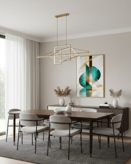 Quadro Lançamentos Abstrato Geométrico Verde e Dourado 2