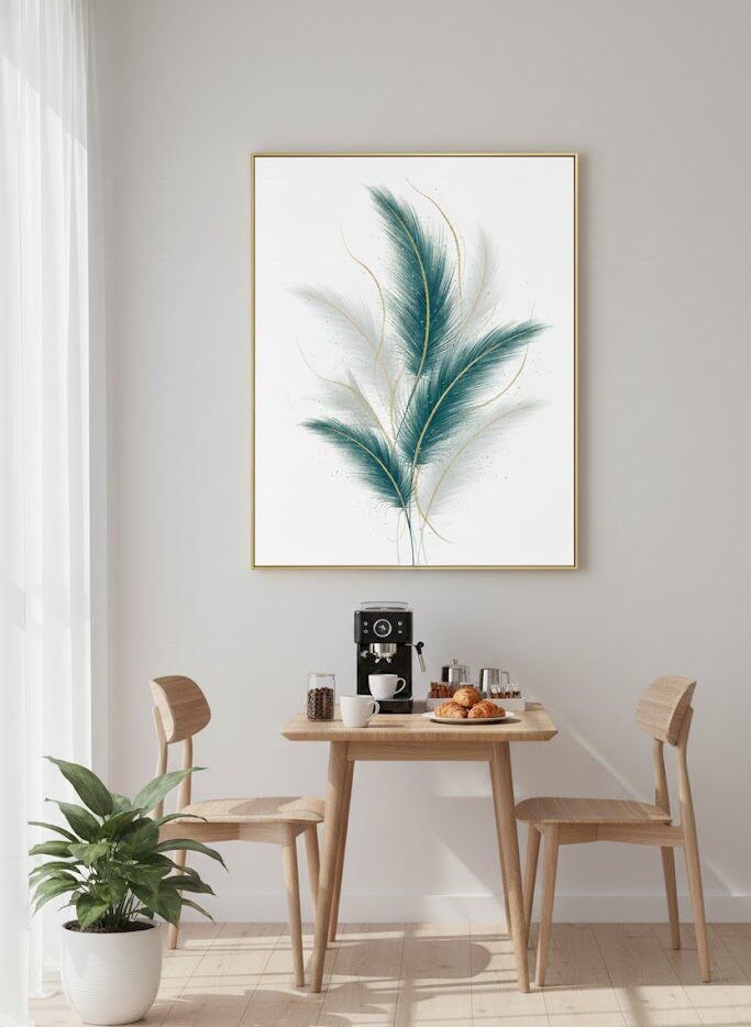 Folhas Contemporâneas Quadro Lançamento Natureza Folhas Contemporâneas Cloud Dancer e Verde - Imagem 1