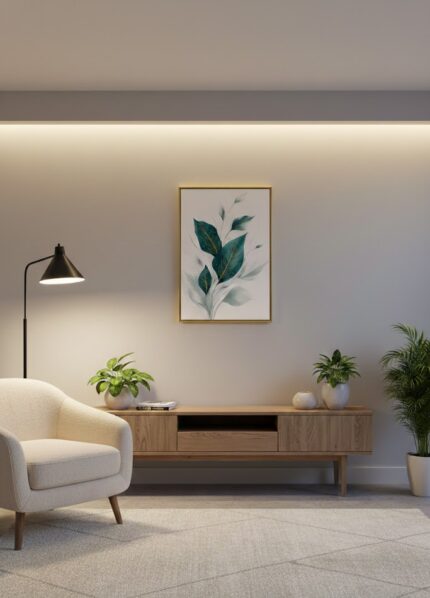 Quadro Natureza Folhas Verdes Com Dourado 2