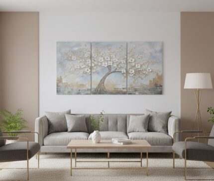 KIT 3 Quadro Natureza Arvore a Vida Estilo Espatulado