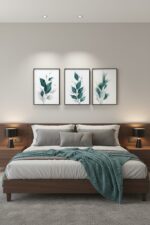 KIT 3 Quadro Folhas Verdes Com Dourado