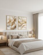 KIT 2 Quadro Lançamentos Abstrato Tecido Bege