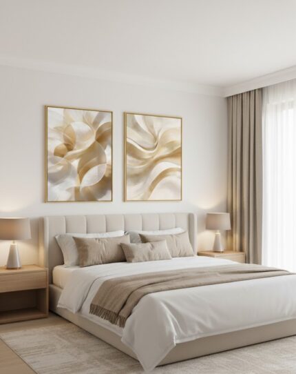 KIT 2 Quadro Lançamentos Abstrato Tecido Bege