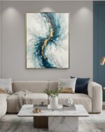 Quadro Lançamentos Abstrato Turbilhão Cloud Dancer com Verdade e Dourado