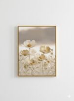 Quadro Lançamento Natureza Flores Creme, Bege Claro e Dourado Cintilante - Imagem 2