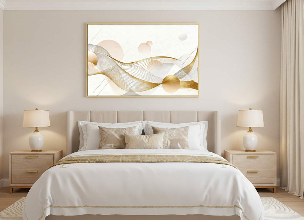 Abstrato 1b Abstrato Horizontal Dourado e Bege - Imagem 1