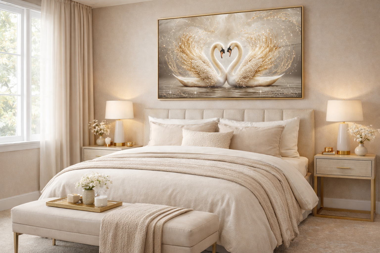 Cisnei no espelho dagua B Quadro Animais Casal de Cisne no Espelho d'água - Imagem 1