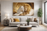 Quadro Animais Casal Leão Dourado e Branco