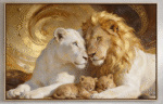 Quadro Animais Casal Leão Dourado e Branco - Imagem 2