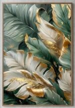 Quadro Natureza Folhas Verdes com Detalhes em Dourado - Imagem 2