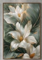 Quadro Natureza Folhas Verdes com Detalhes em Dourado - Imagem 3