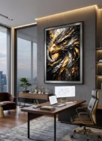 Quadro Animais Águia, Preto com Dourado