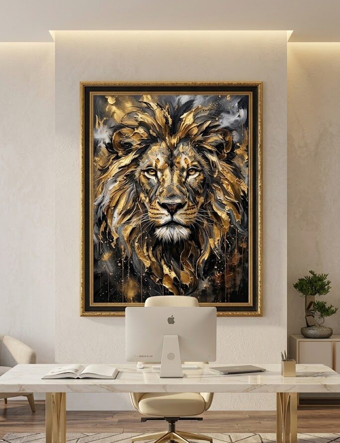 unnamed (2) Quadro Animais Leão, Preto com Dourado - Imagem 1