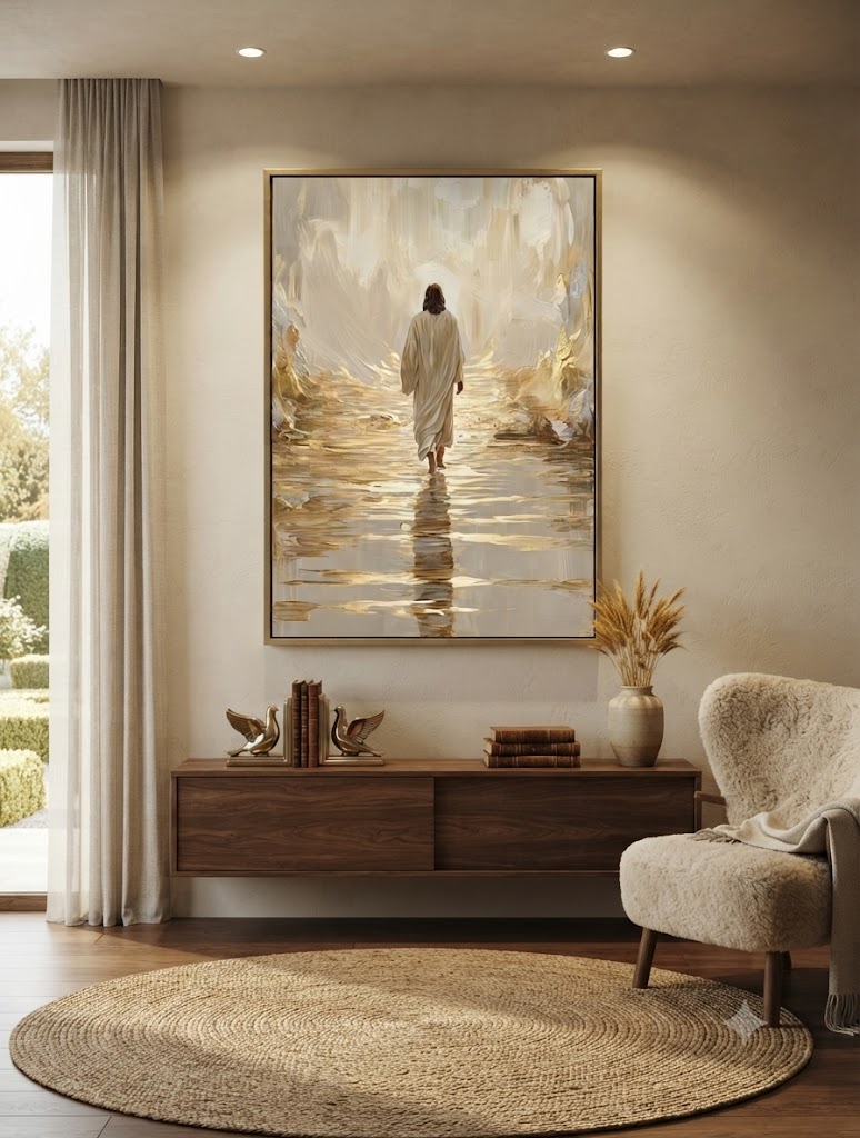 Jesus Cristo Caminhando Sobre as Aguas, Dourado Jesus Cristo Caminhando Sobre as Aguas, Dourado - Imagem 1